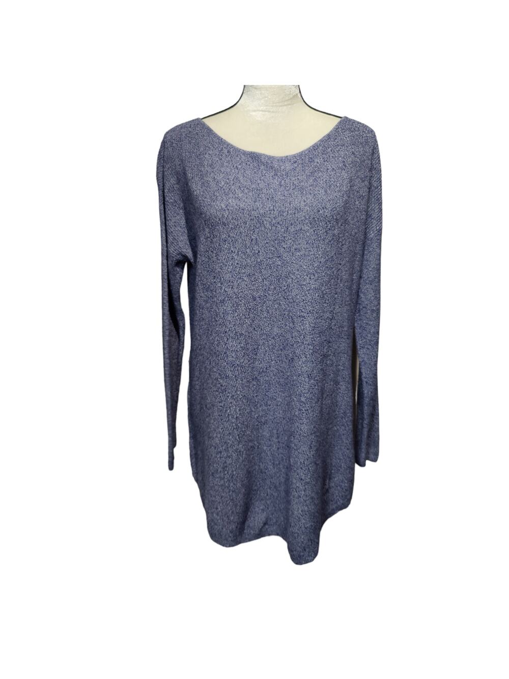 Talbots Women's Sx 1X Blue Boatneck Tunic Sweater Open Weave Rounded Hem